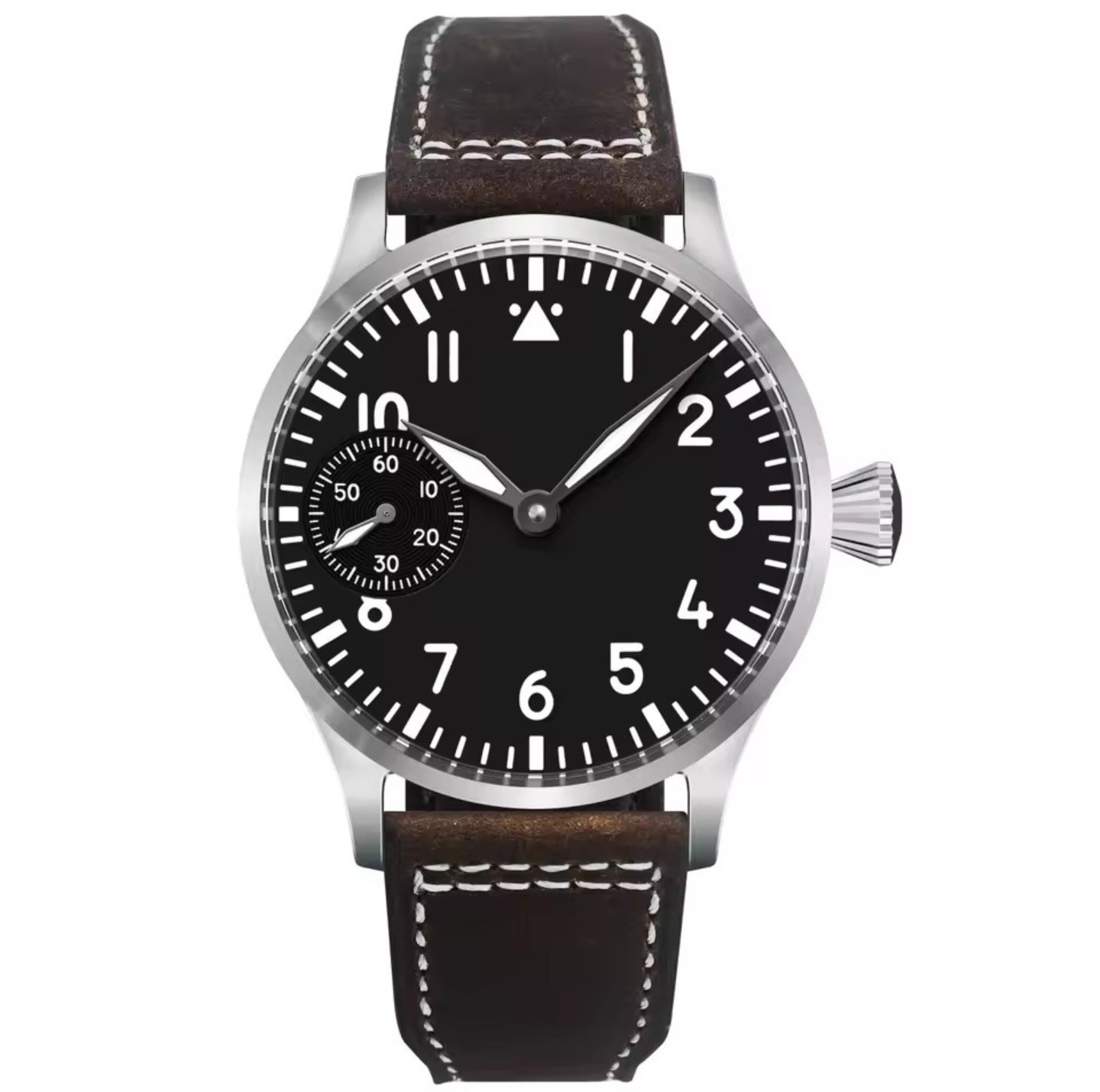 Pilot Watch 42mm ETA 6497 Exhibition Case. Black dial.