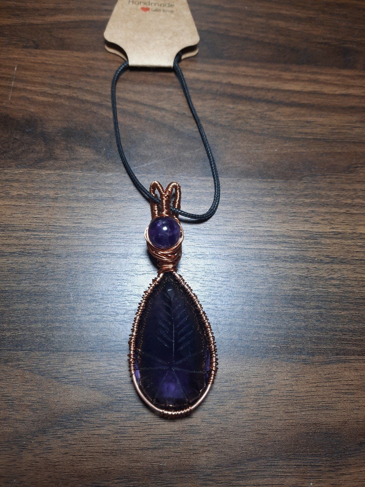 Handmade Wire-Wrapped Pendant Necklace with Amethyst bead