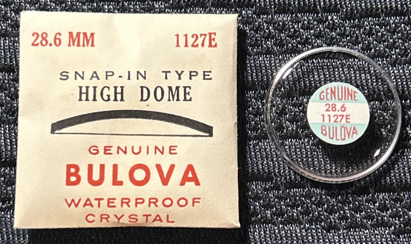 Vtg BULOVA Snap-In Type High Dome #1127E Watch Waterproof Crystal 28.6 MM NOS