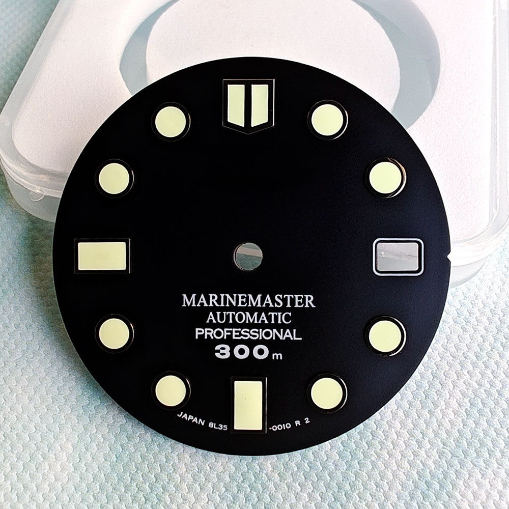 28.5mm Dial, Black Japanese C3 Green Luminous Modified Dive Watch Parts
