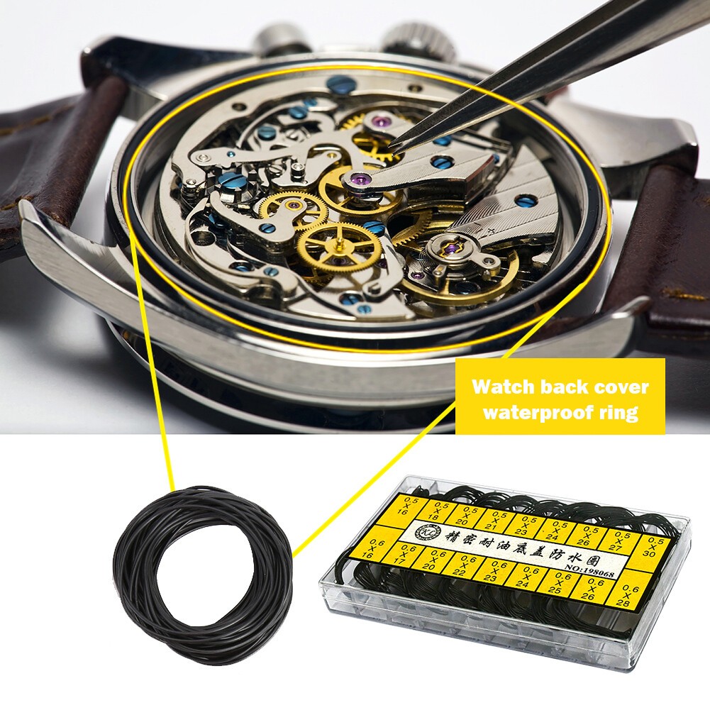 200pcs 0.5&0.6mm Waterproof Watch O-Ring Rubber Gasket Assortment For Watchmaker