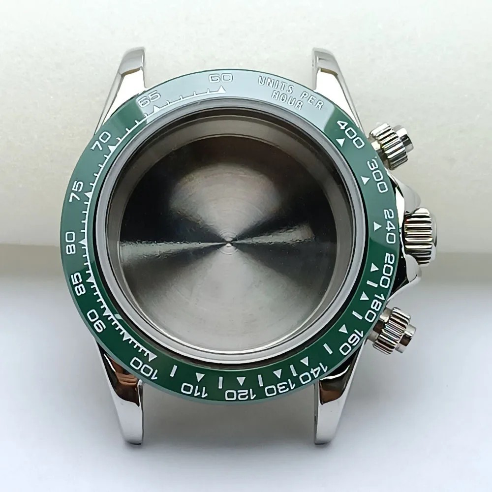 39.3mm VK63 Watch Case Steel Sapphire Crystal Fits 20mm Strap Silver Gold