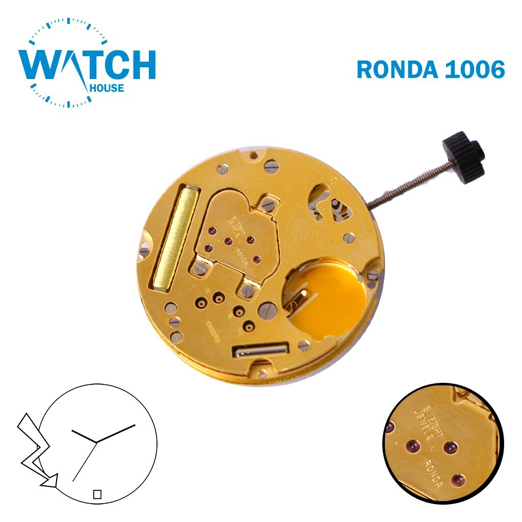 RONDA 1006 Watch Movement SWISS🇨🇭, White Date Disk at 6, 2Hands, Gold, 8Jewels