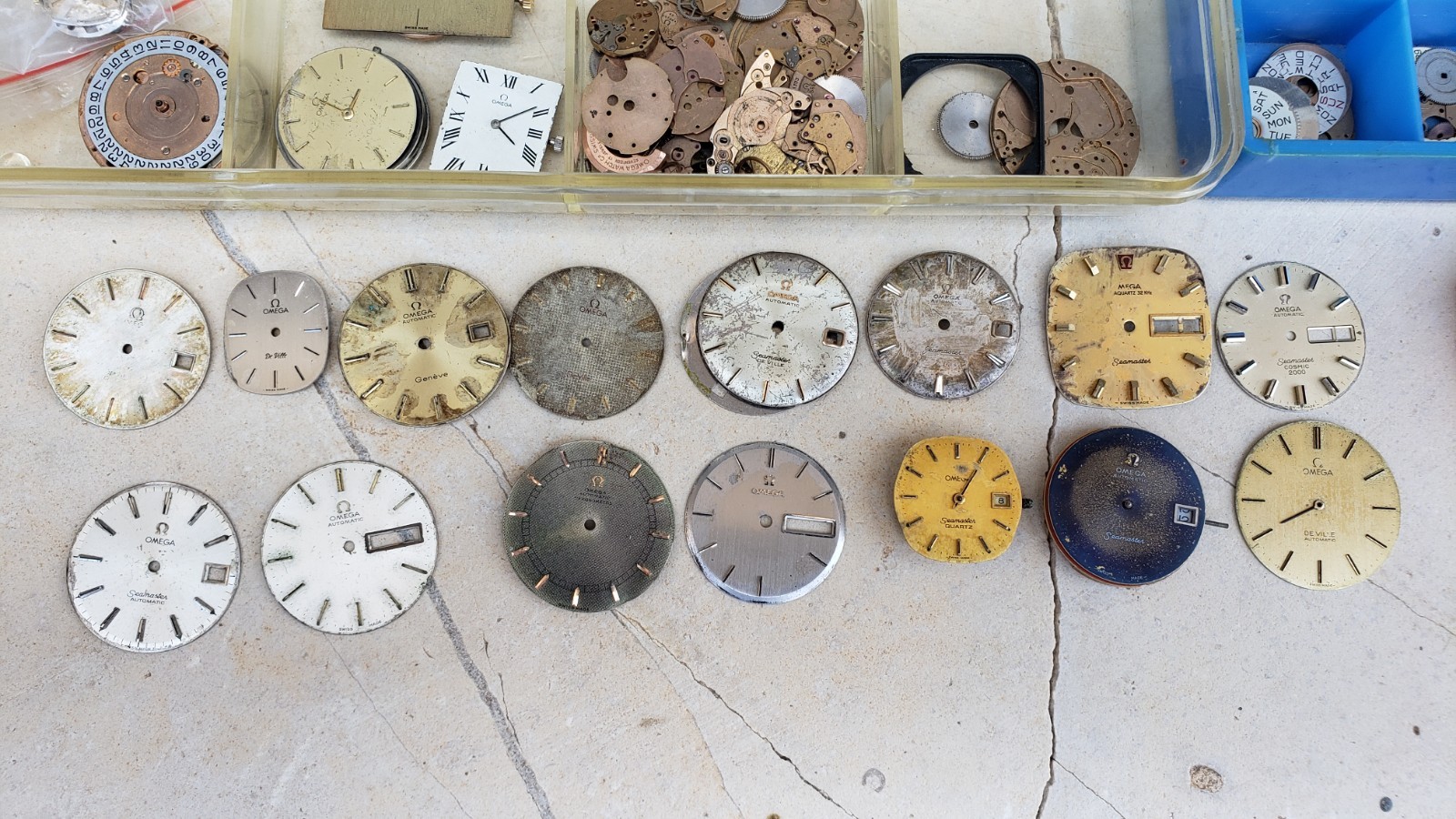 Huge Lot Of Omega Watch Movements & Dials & Parts