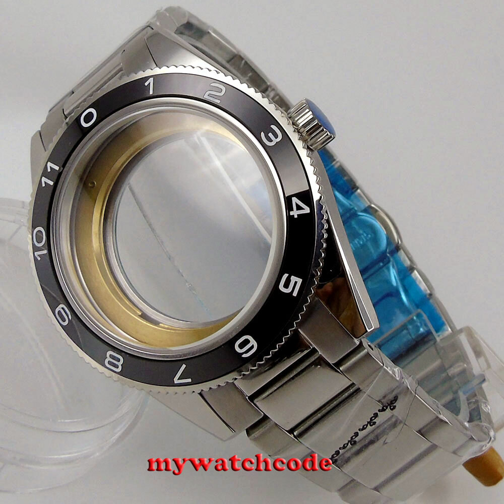 41mm black ceramic Bezel Watches Case Fit ETA 2836 2824 Miyota 8215 movement