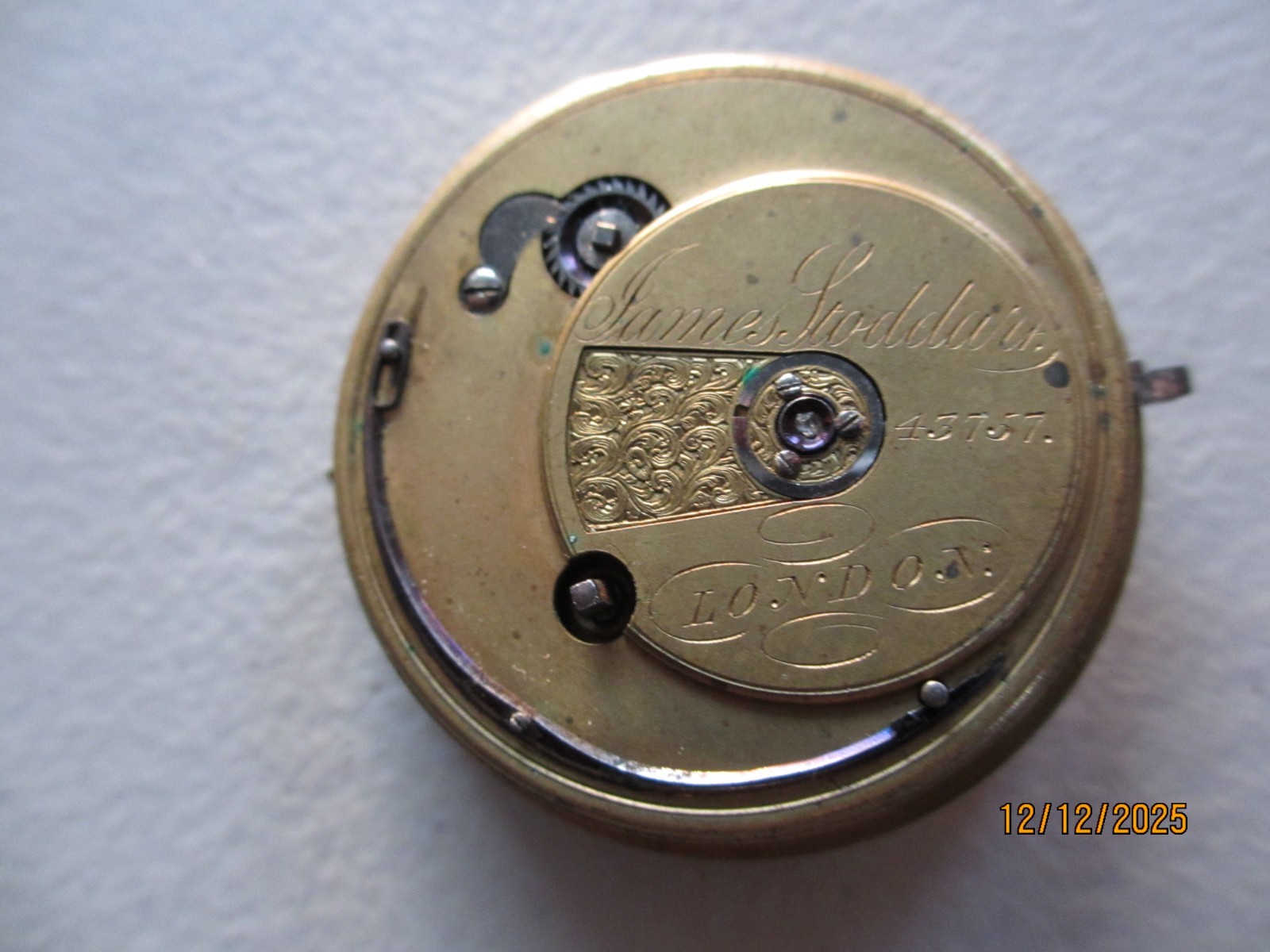 19TH CENTURY JAMES STODDART LONDON 1 3/4 DIAMETER POCKET WATCH MOVEMENT