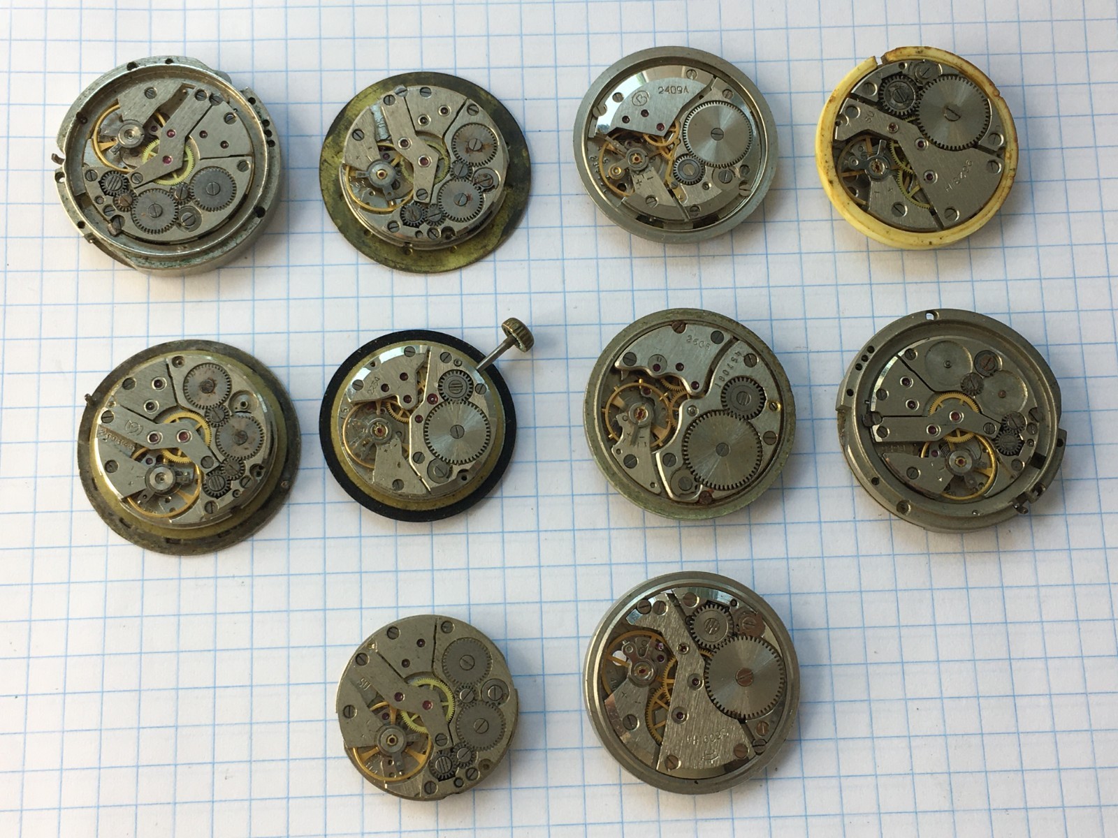 Lot of 10 Vintage men’s wristwatch movements Vostok, Slava, etc. USSR for parts