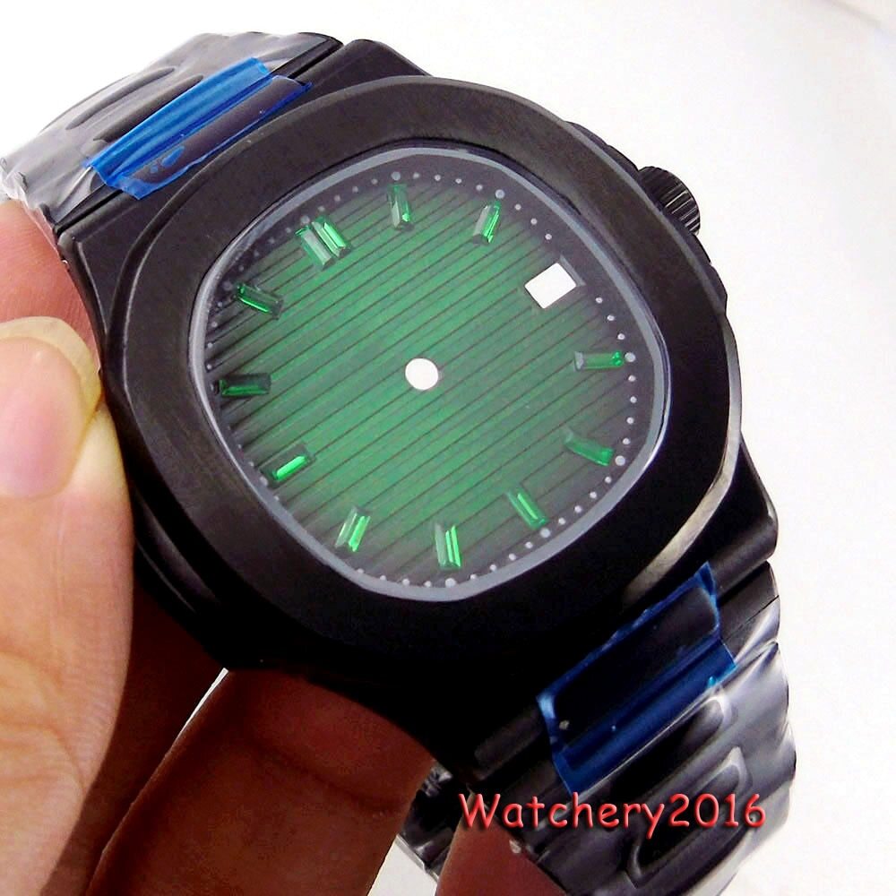BLIGER 40mm Square Watch Case 29.8MM Green Blue Dial Color Marks Fit NH35A Watch