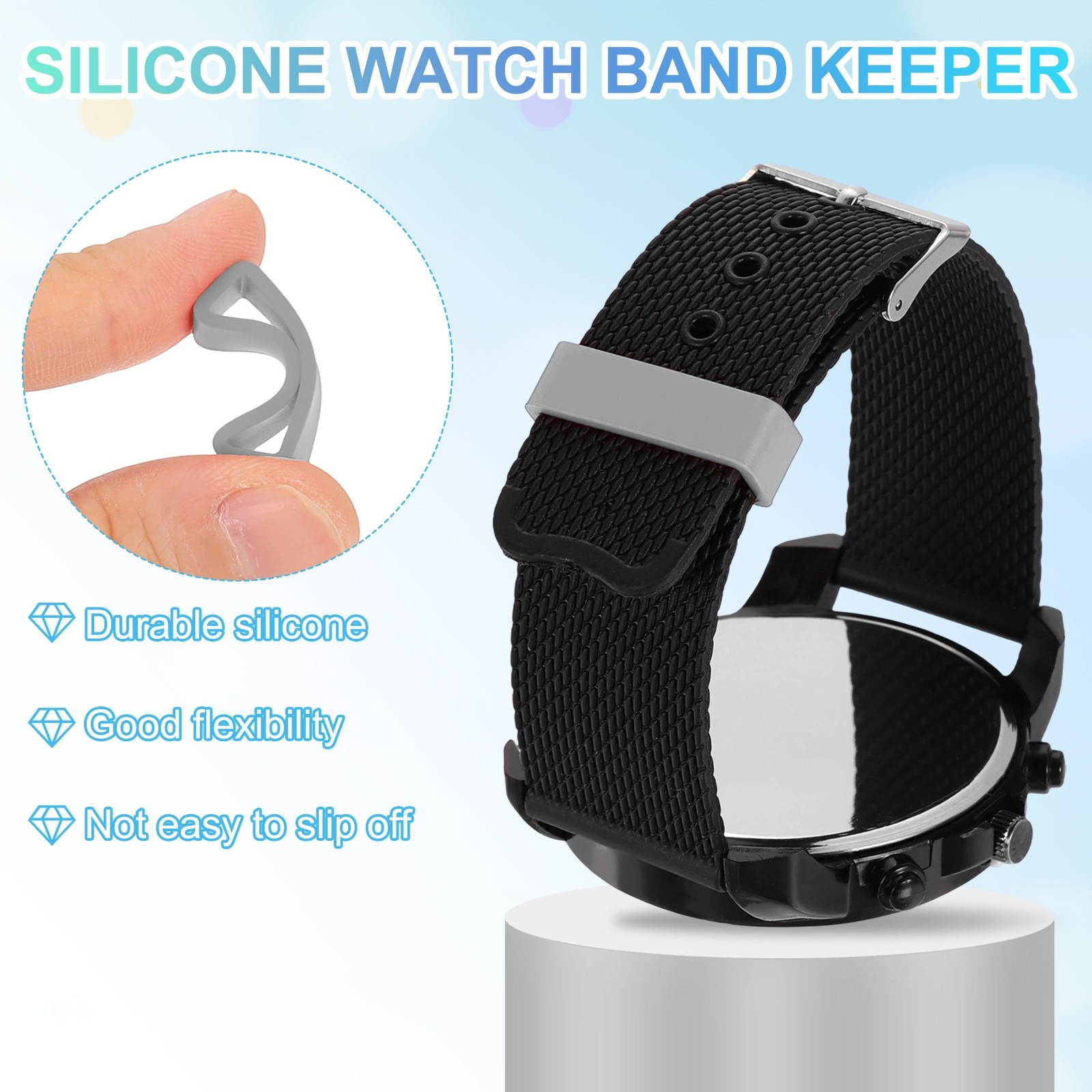 6pcs 20mm Silicone Watch Band for Band Loop, Grey
