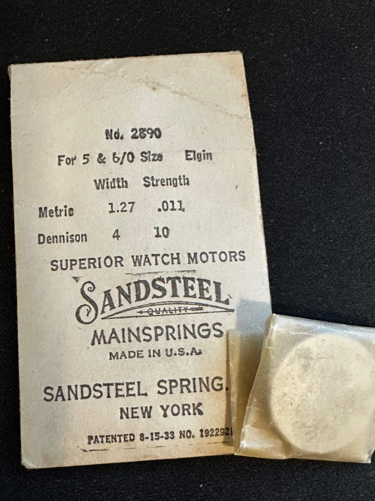 Sandsteel Mainspring for Elgin 5/0s & 6/0s Factory No. 2890 – Steel