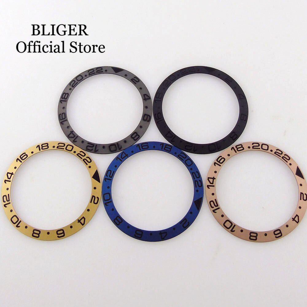 BLIGER Aluminum Alloy Slope 38mm*30.6mm Black Blue Watch Bezel Insert 24 Hours