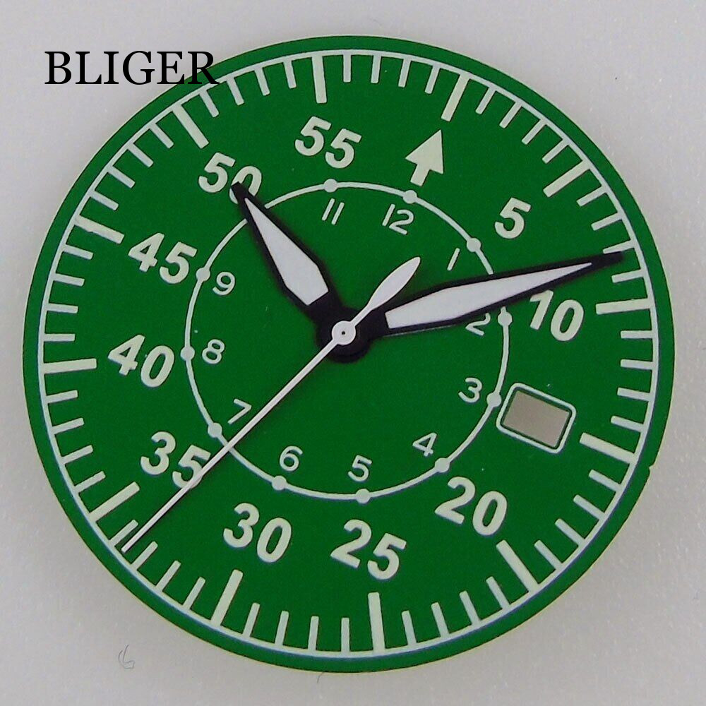 33.6mm Watch Dial Hands Fit For NH35/NH35A Automatic Movement Green Lume Black
