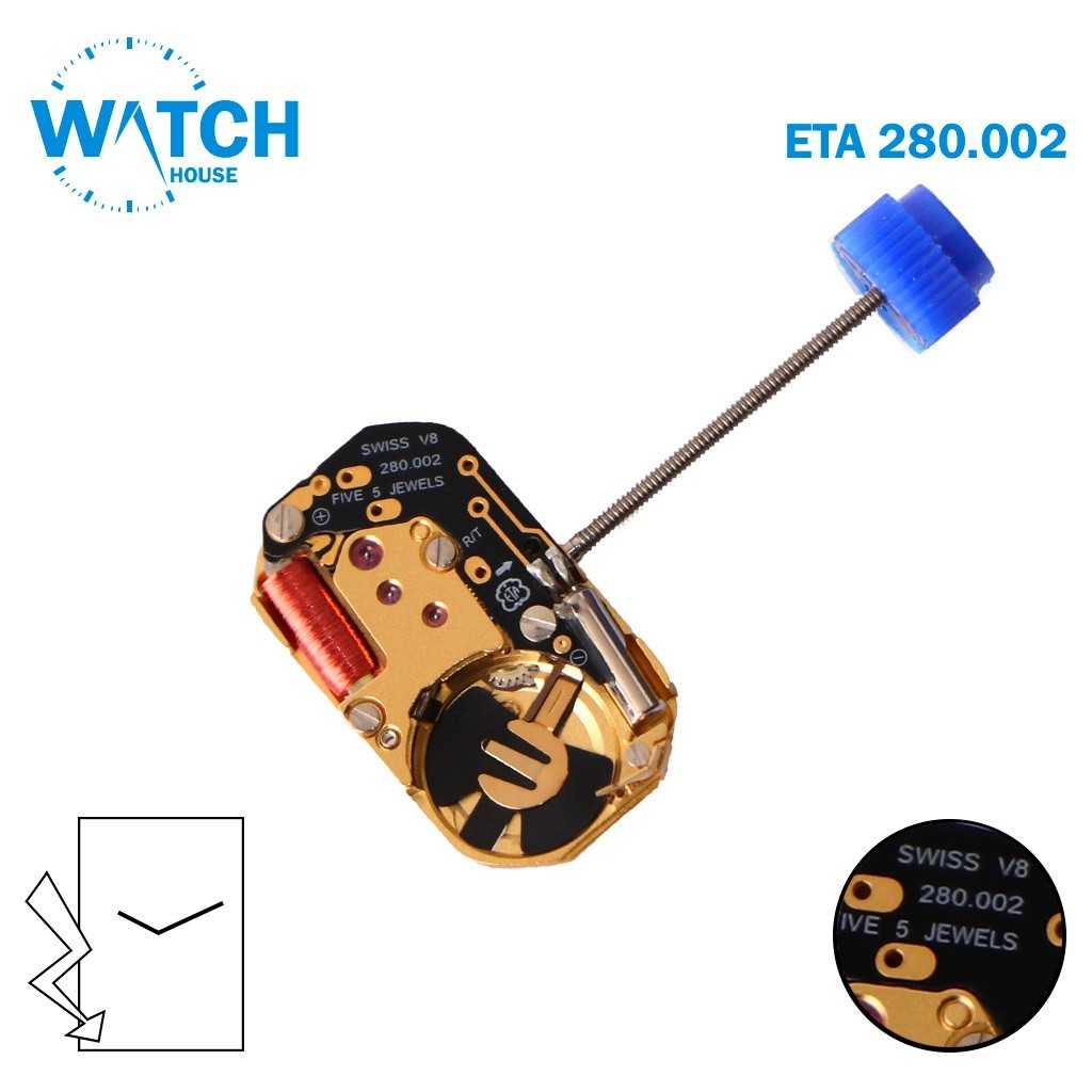 ETA 280.002 Swiss Made Watch Movement, 2 Hands, Without Disk, -NOS-