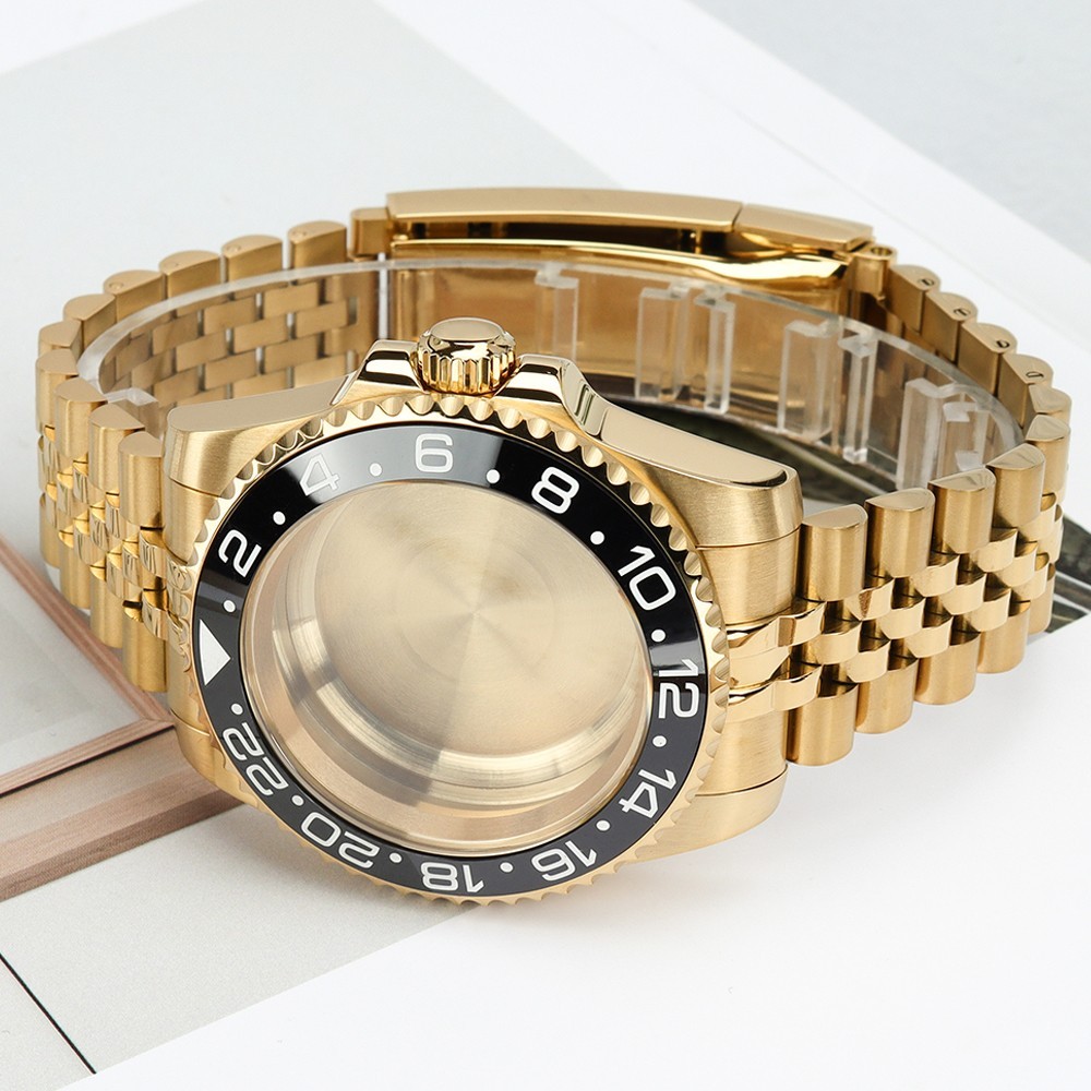 Oyster 40mm Golden Watch Case Bracelet Luminous SUB Bezel For SII NH35 Movement