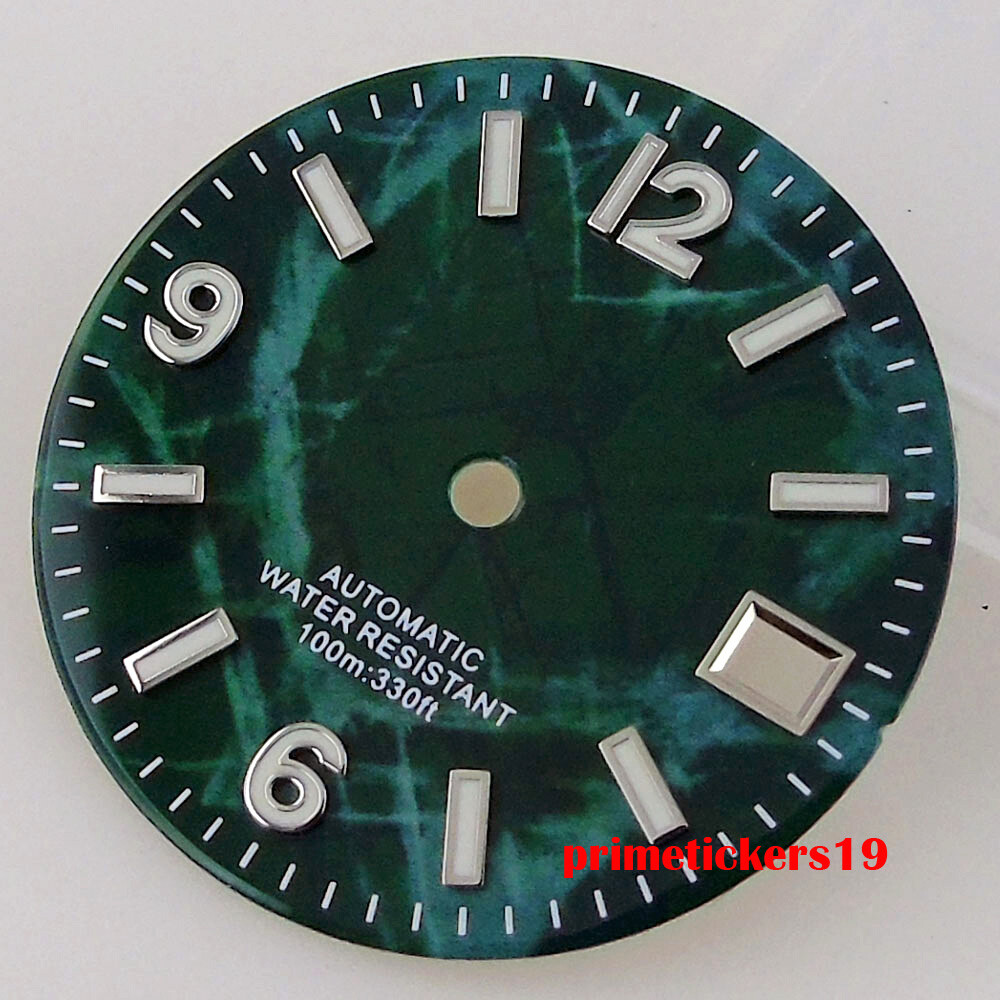 29mm Black/Blue/Green Sterile Watch Dial Date Hands Set Fit NH35 NH35A Movement