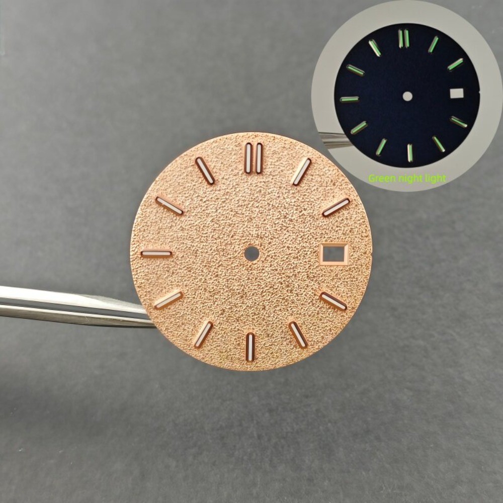 31mm Oak Wood Texture Watch Dial Green Lume Fit NH35 NH36 Mod Part