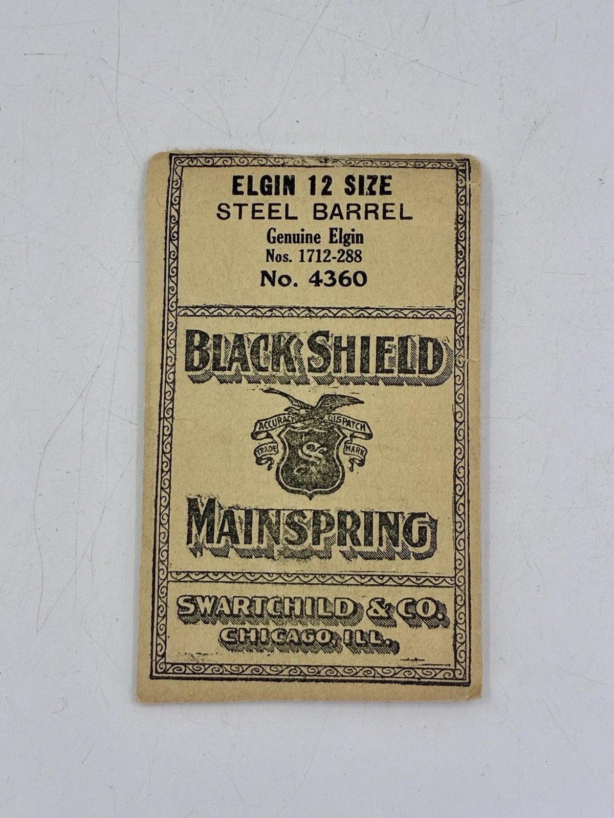 NOS Black Shield Mainspring Elgin 12 S. Steel Barrel Nos. 1712-288 No.4360