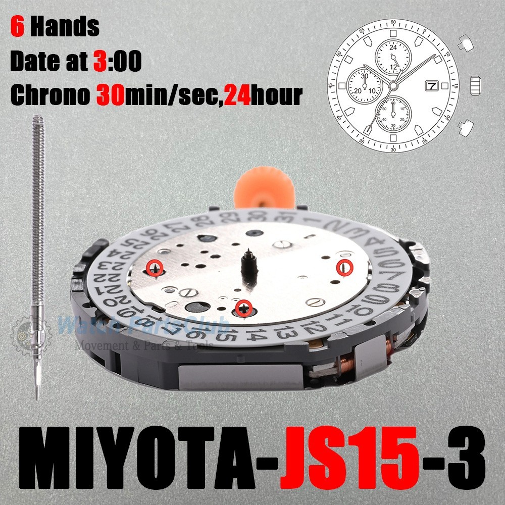 Genuine Miyota JS15 Movement Japan 3 Hands, Date at 3-Watch Replacement parts