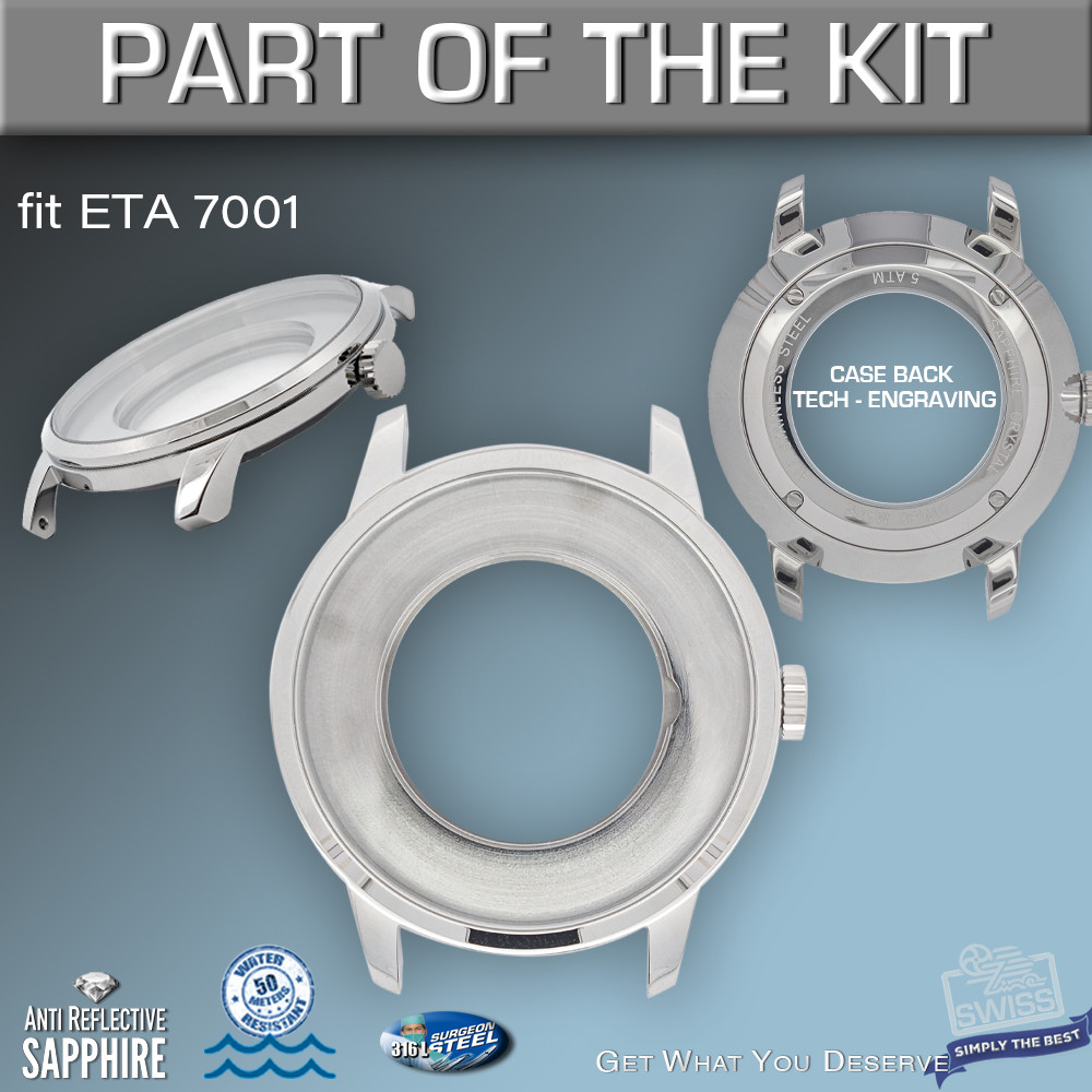 DO IT YOURSELF KIT : SLIM CASE 41MM, SPORT SILVER, HANDS, BR, fit ETA 7001