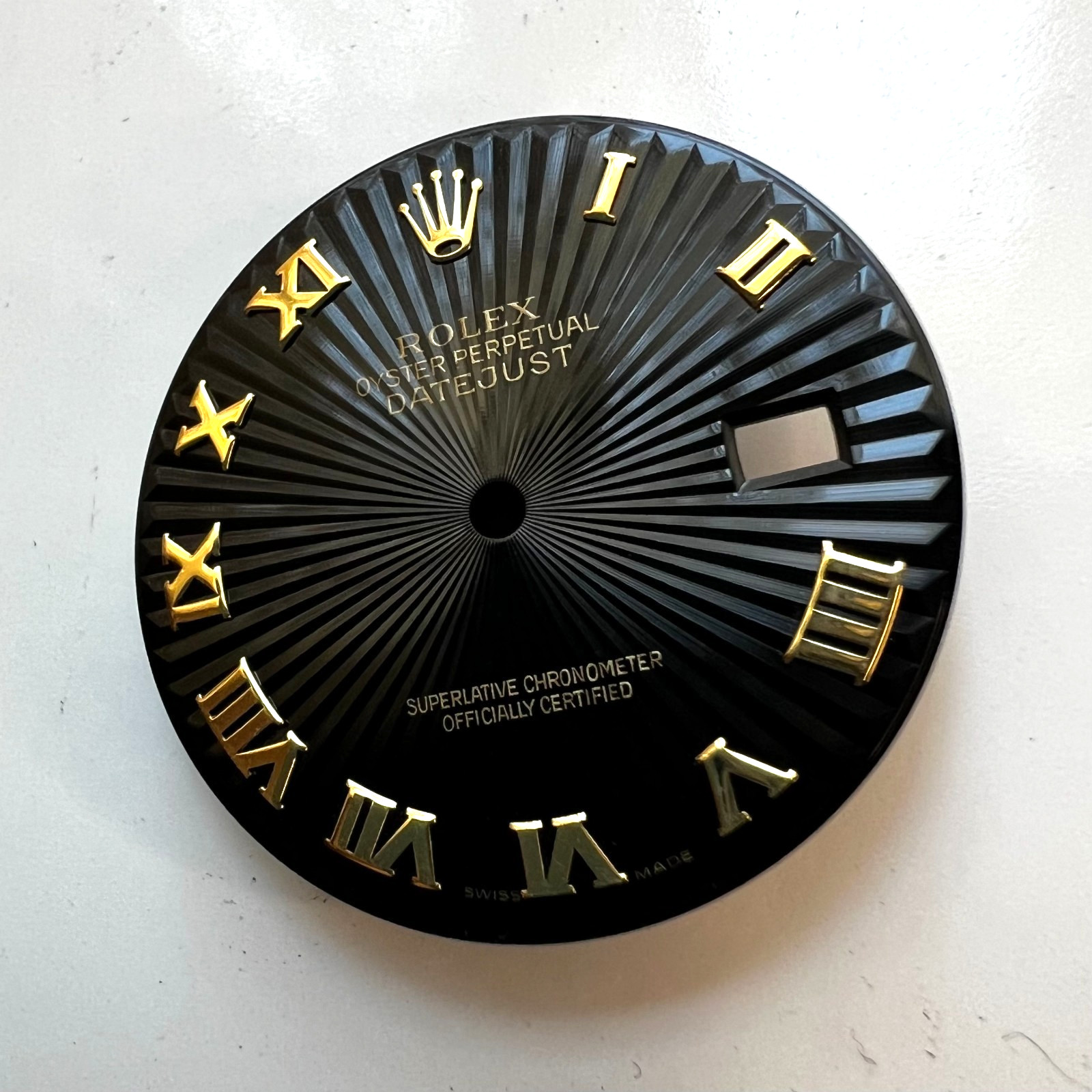 Genuine Rolex Datejust 36 Black Sunray Dial with Yellow Gold Roman Numbers