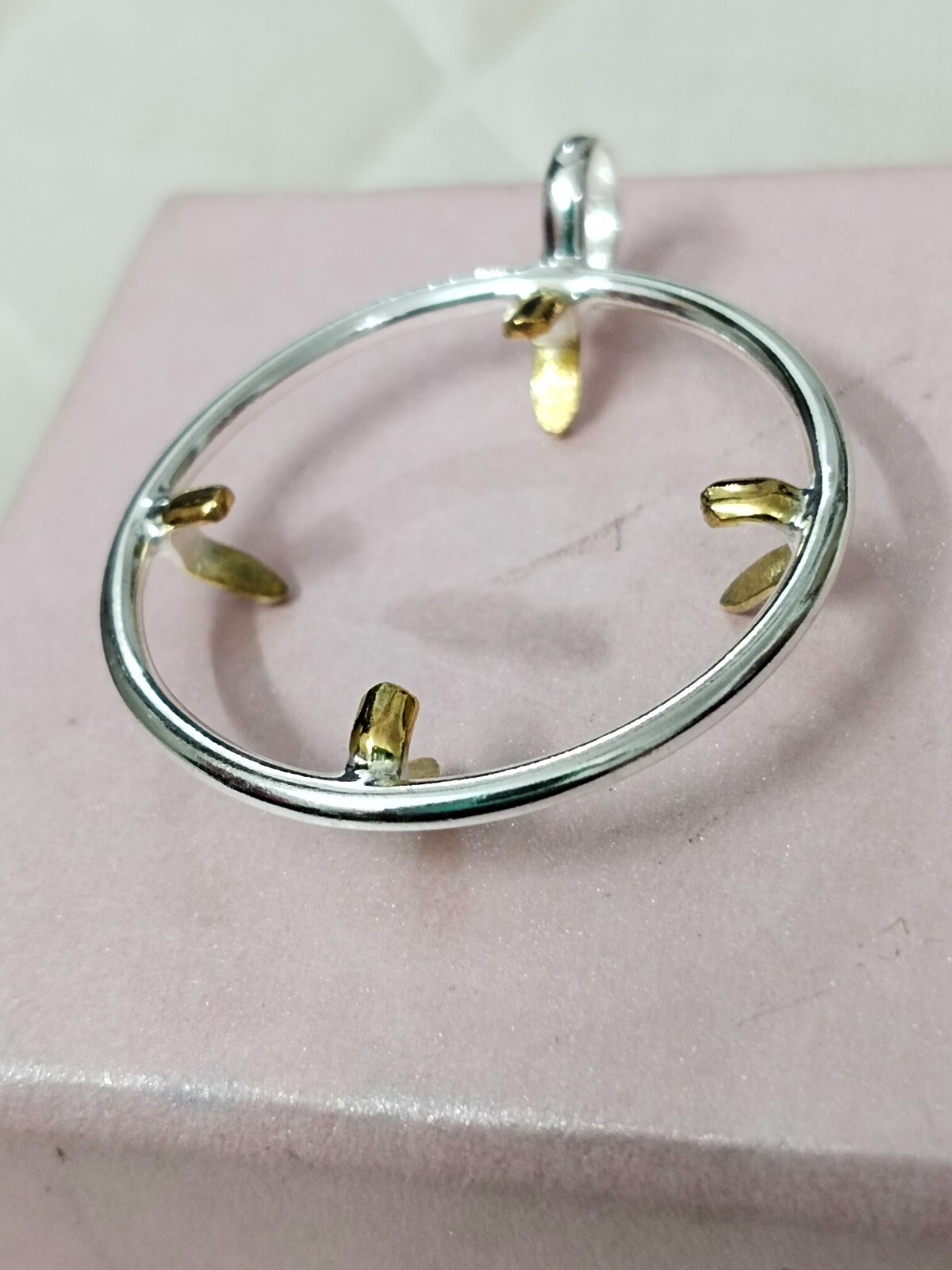 925 Sterling Silver Round Pendant setting prong Blank Bezel Holder Coin