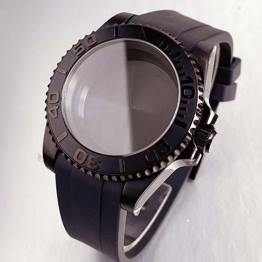 40mm Black PVD Sapphire Watch Case 20ATM Luminous Dial Fit NH35A NH36A Rubber