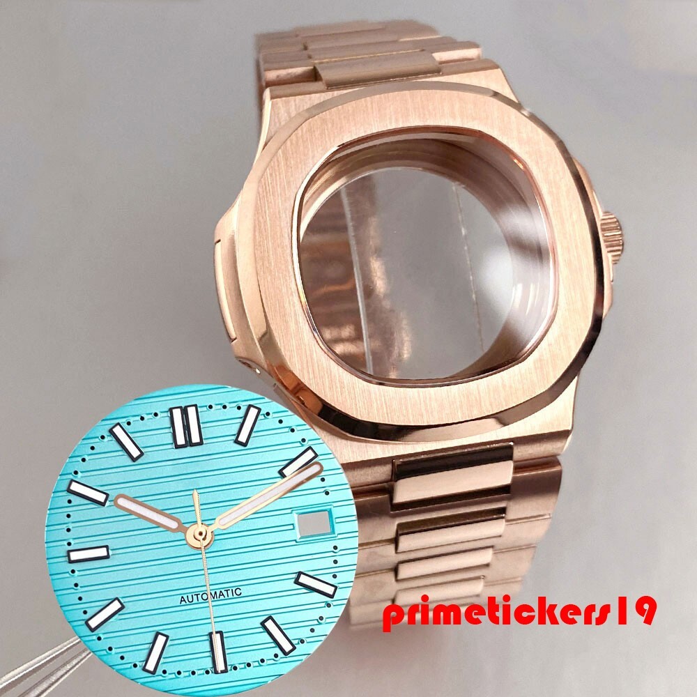 Rose Gold Square Watch Case+Band+Dial Set Fit NH35 NH36 NH38 Sapphire Mod Parts