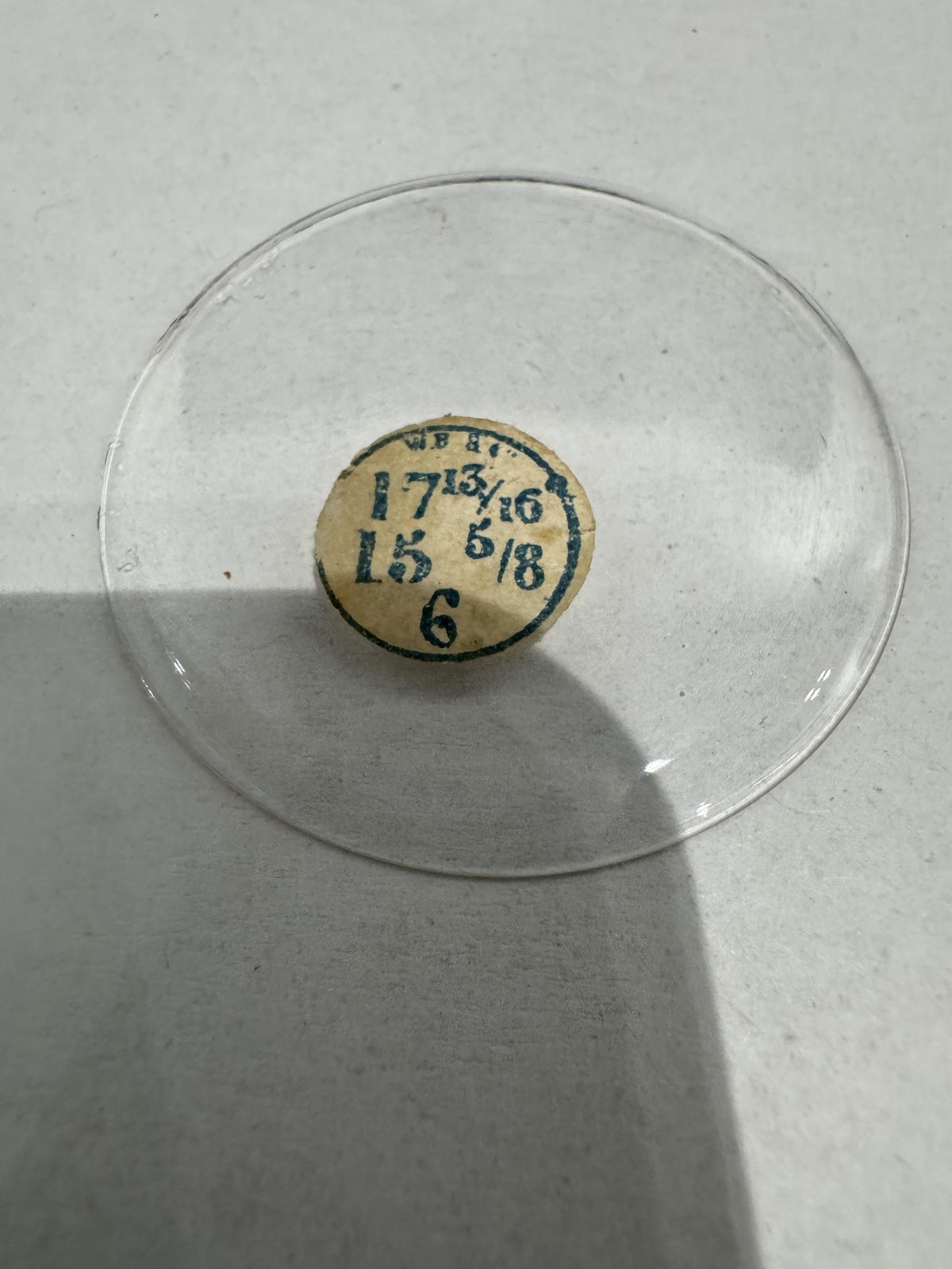 Vintage Unmarked Pocket Watch Acrylic Crystal 40.35mm 17 13/16 15 5/8 6 Clear