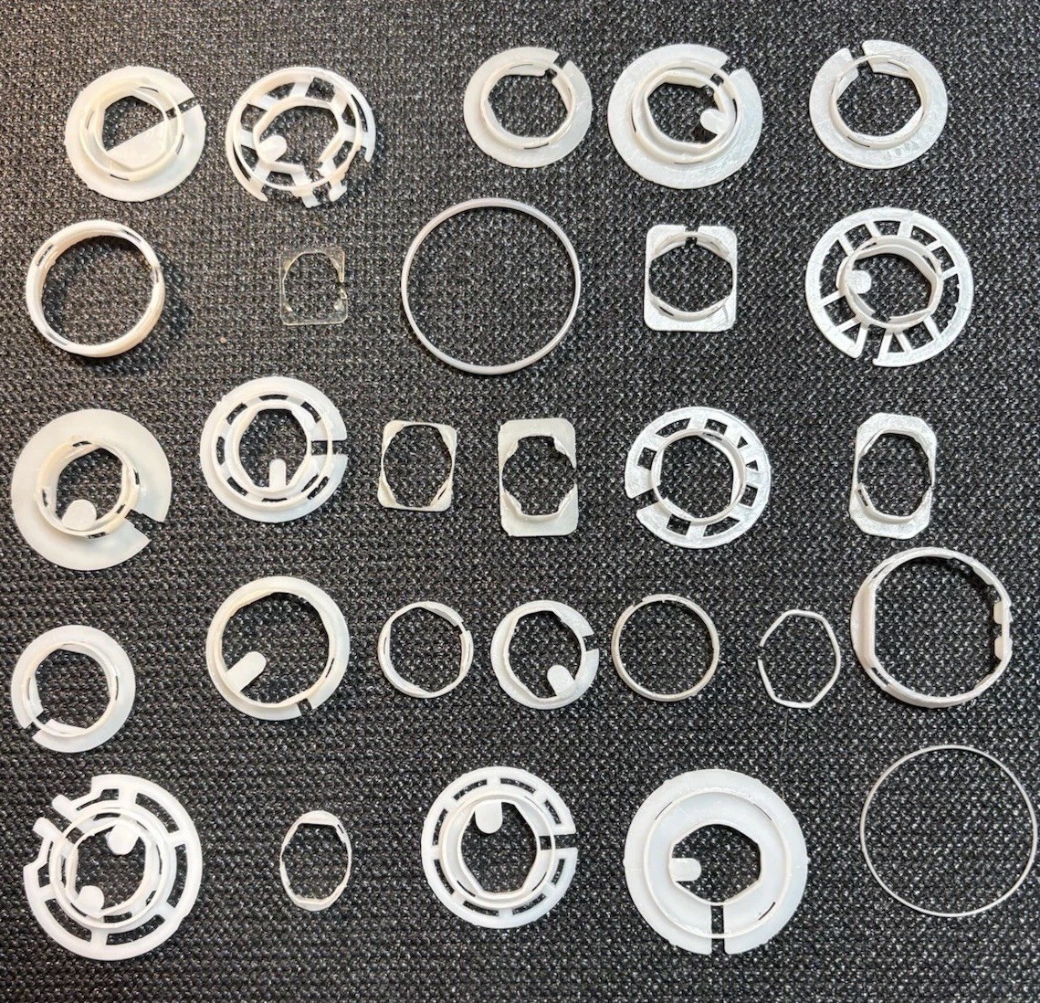 Plastic Watch Movement Holders Watchmakers Parts Lot (28) Round,Oval,Rectangle