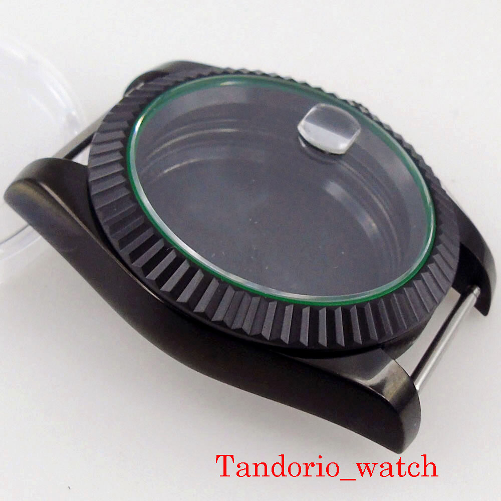 Fit NH35 NH36 ETA 2824 36/39MM Black PVD Fluted Bezel Sapphire Glass Watch Case