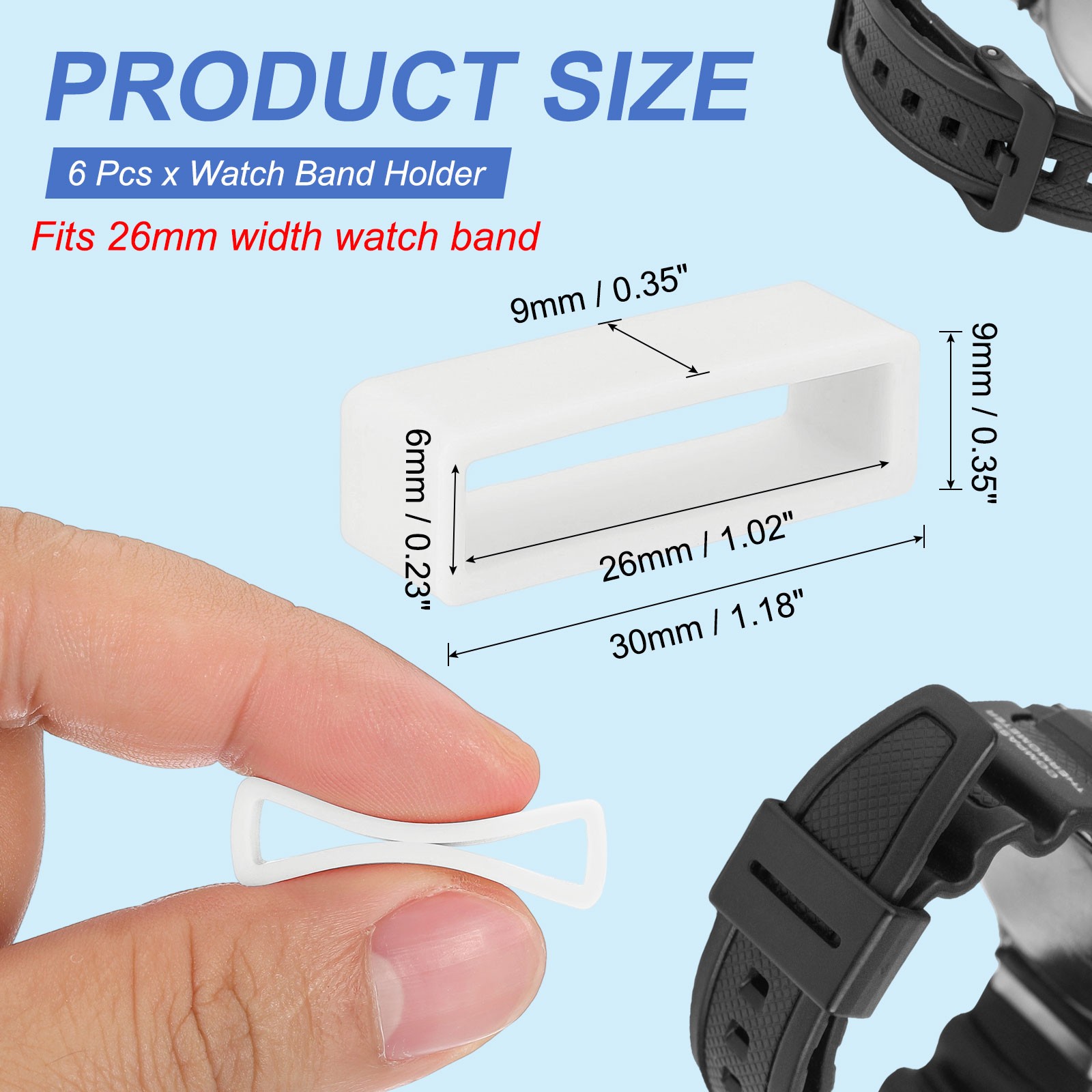 6Pcs 26mm Silicone Watch Band Holder Loop Replacement White