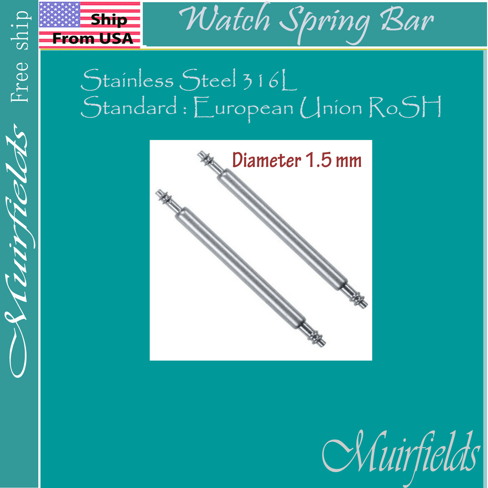 Quality Watch Watchband Spring Bar -Stainless Steel 316L -Heavy Duty -1.5mm