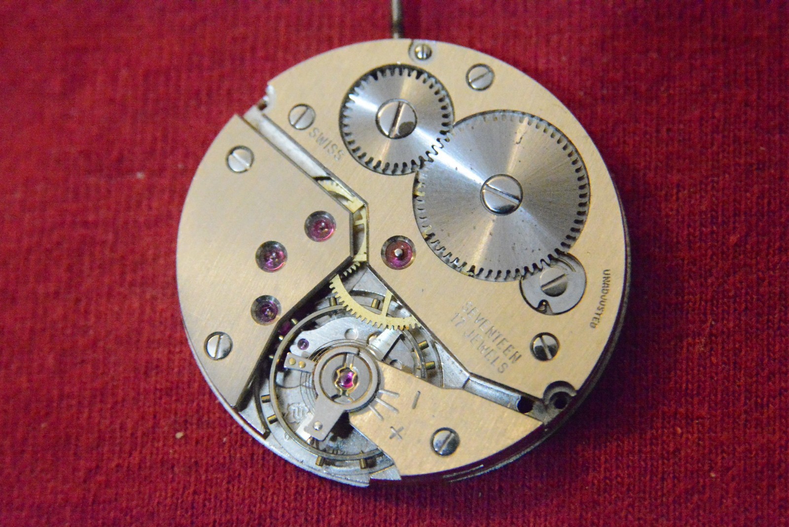 RARE Stud balance chrome UNITAS 6498 17 jewels Swiss watch movement Incabloc