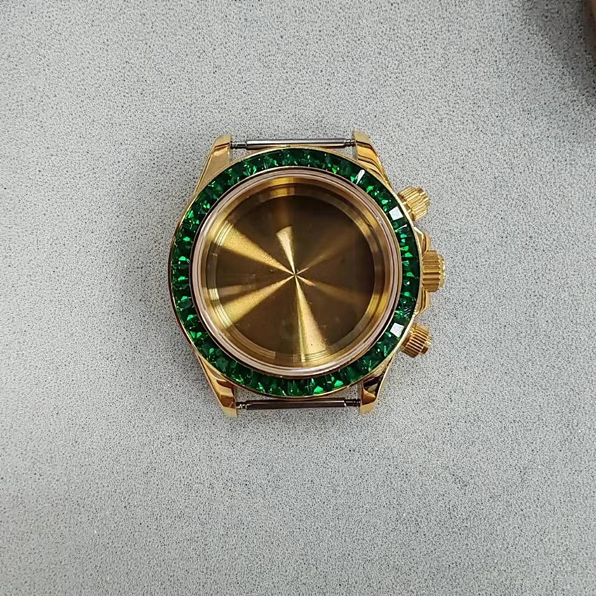 40MM Steel Watch Case Colorful Rhinestone Bezel for VK63 Quartz Movement