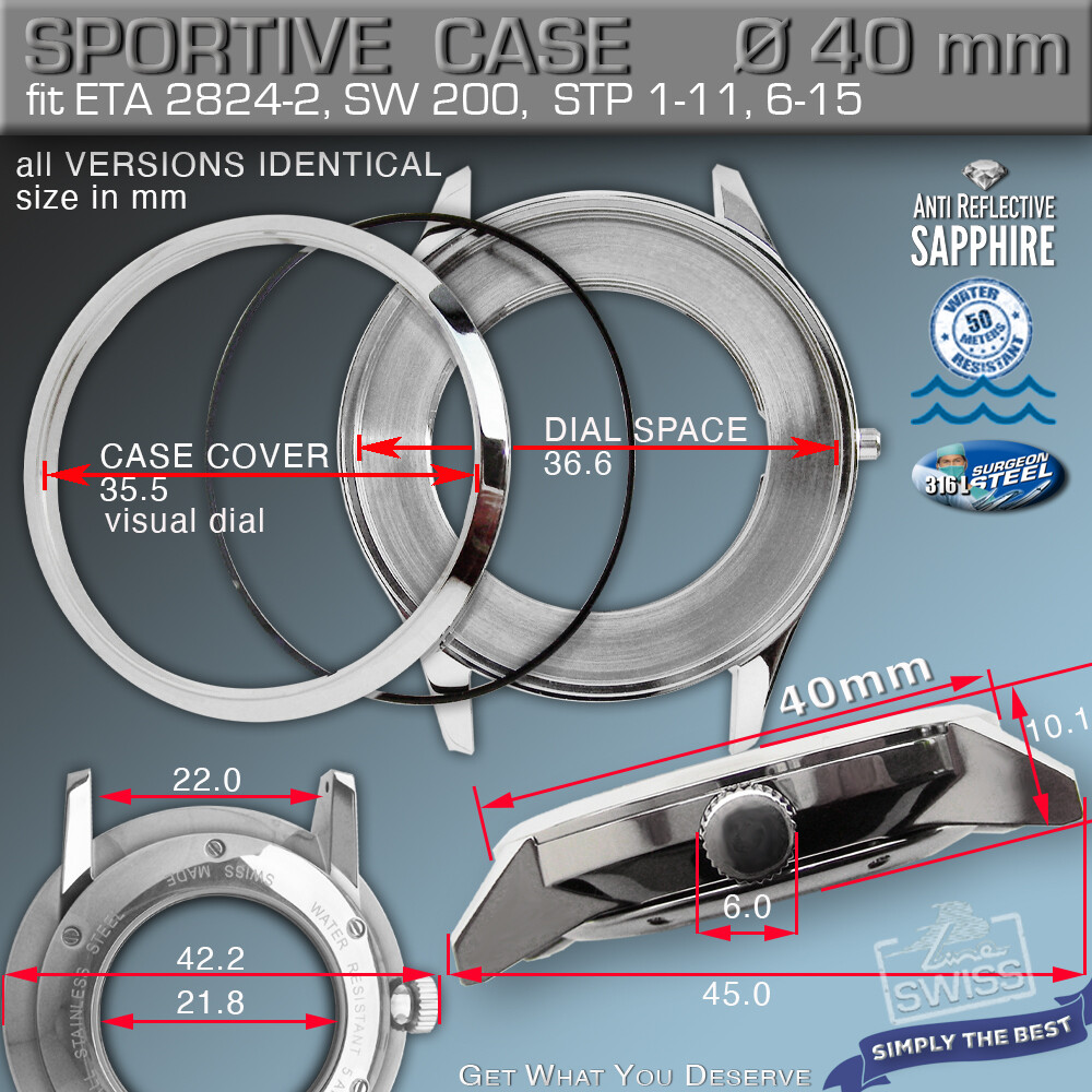 WATCH CASE SPORTIVE Ø 40mm, ETA 2824-2, SW 200, SOPROD DIV, STP-1-11 5 ATM