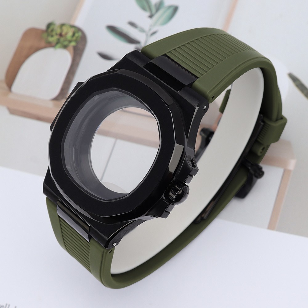 40mm Retro NH35 PVD Black Watch Case Sapphire Brushed For Seiko NH35 36 Movement