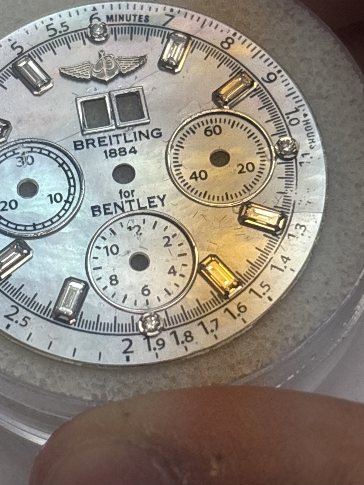 Breitling Bently White Mop Aftermarket Dial with Baguette And Round Natural