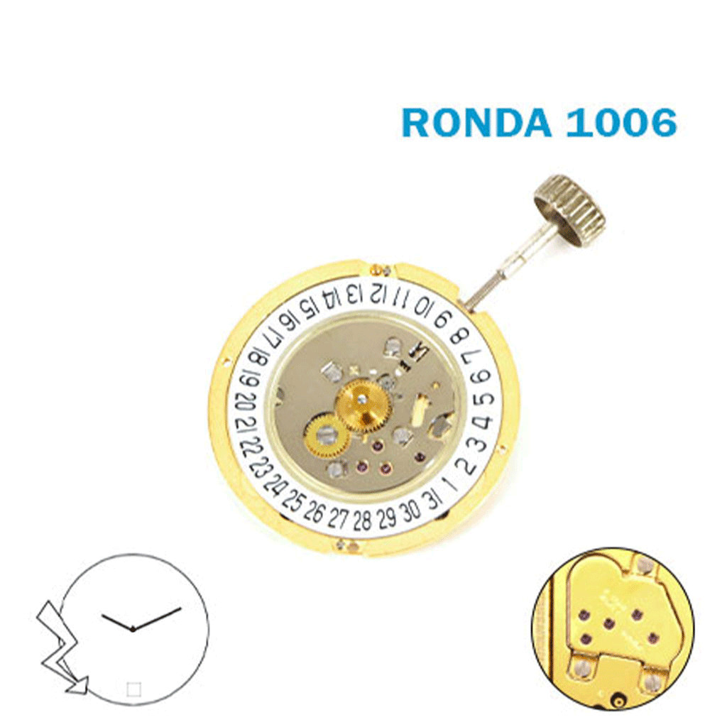 RONDA 1006 Swiss Watch Movement–2 Hands-White Disk At 6-0 Jewels-H:23.90.