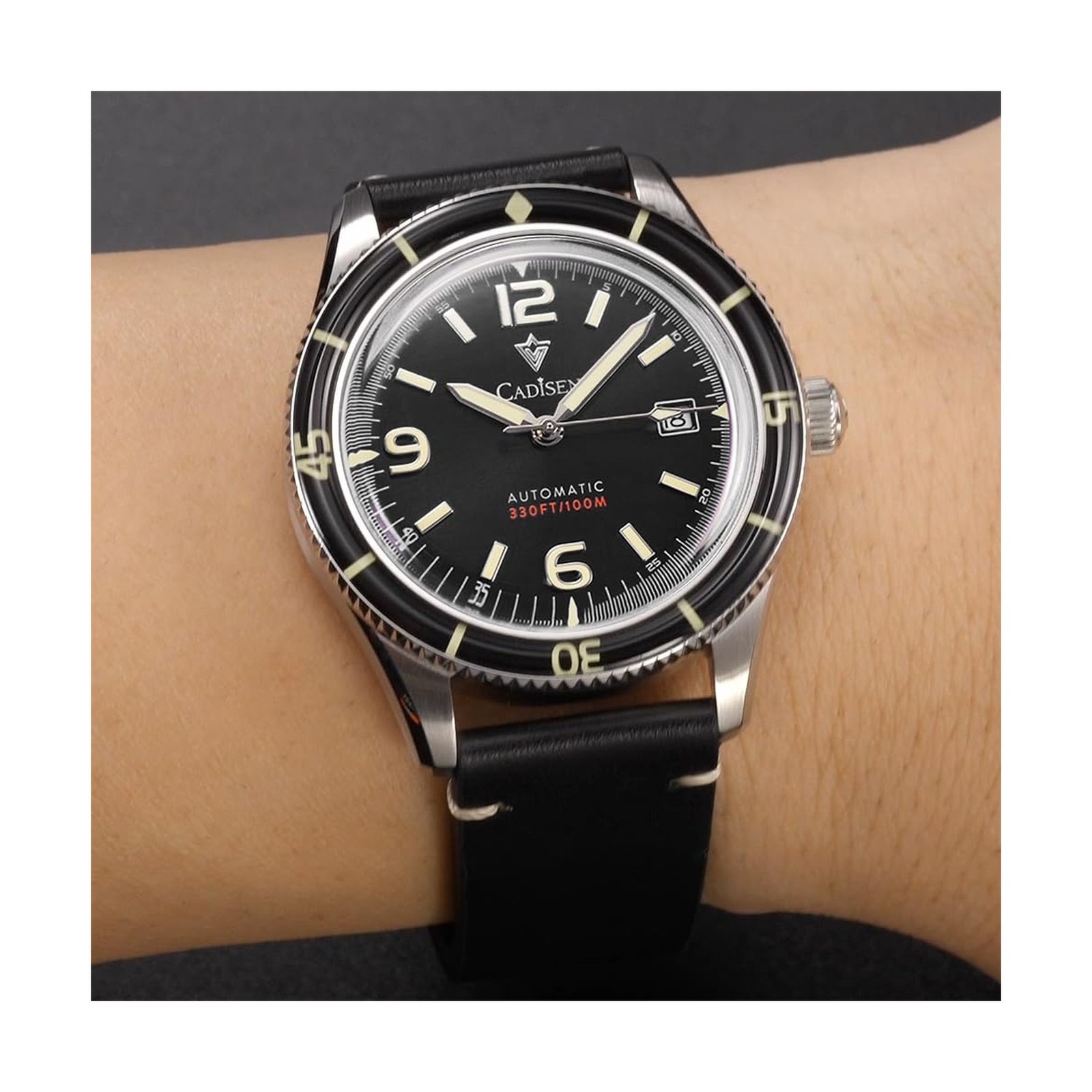CADISEN Men’s Automatic Watch Leather Strap Casual Homage black