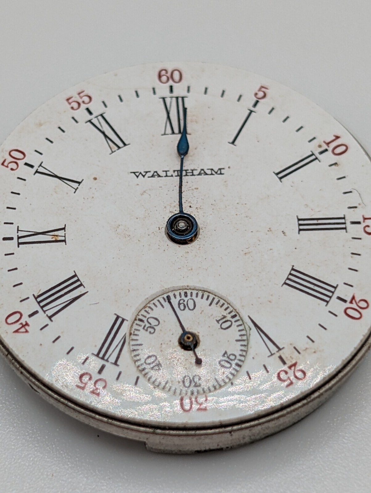 Antique Waltham Pocket Watch Movement Dial Parts Repair Roman Enamel Untested