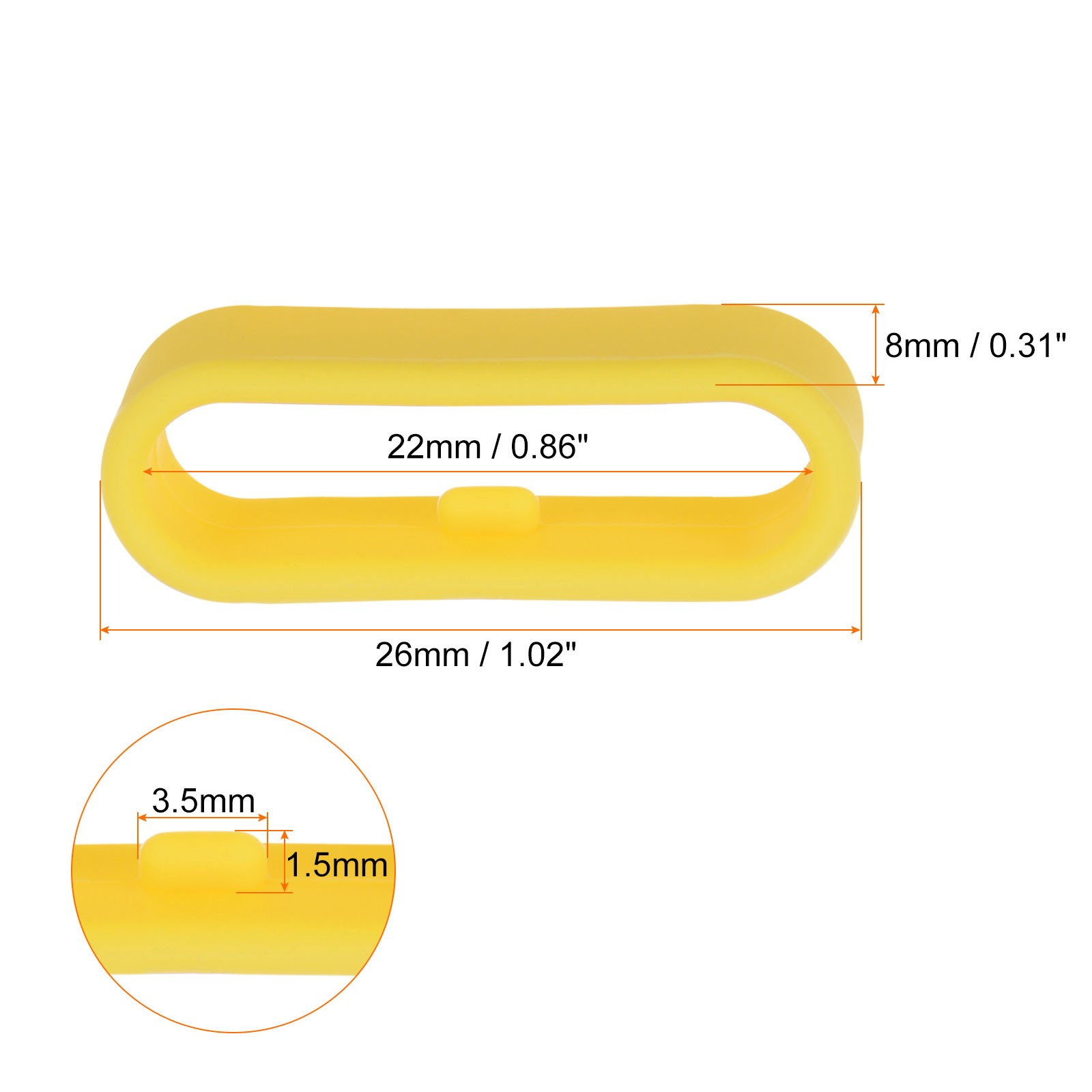 10Pcs Watch Band Strap Loops Silicone Fastener Rings for 22mm Band, Yellow