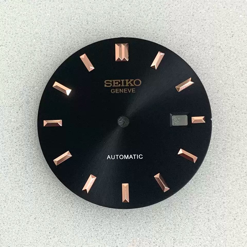 33mm Sunburst Black Dial Rose Gold Metal Peg Markers Fit NH35A NH36A Automatic W