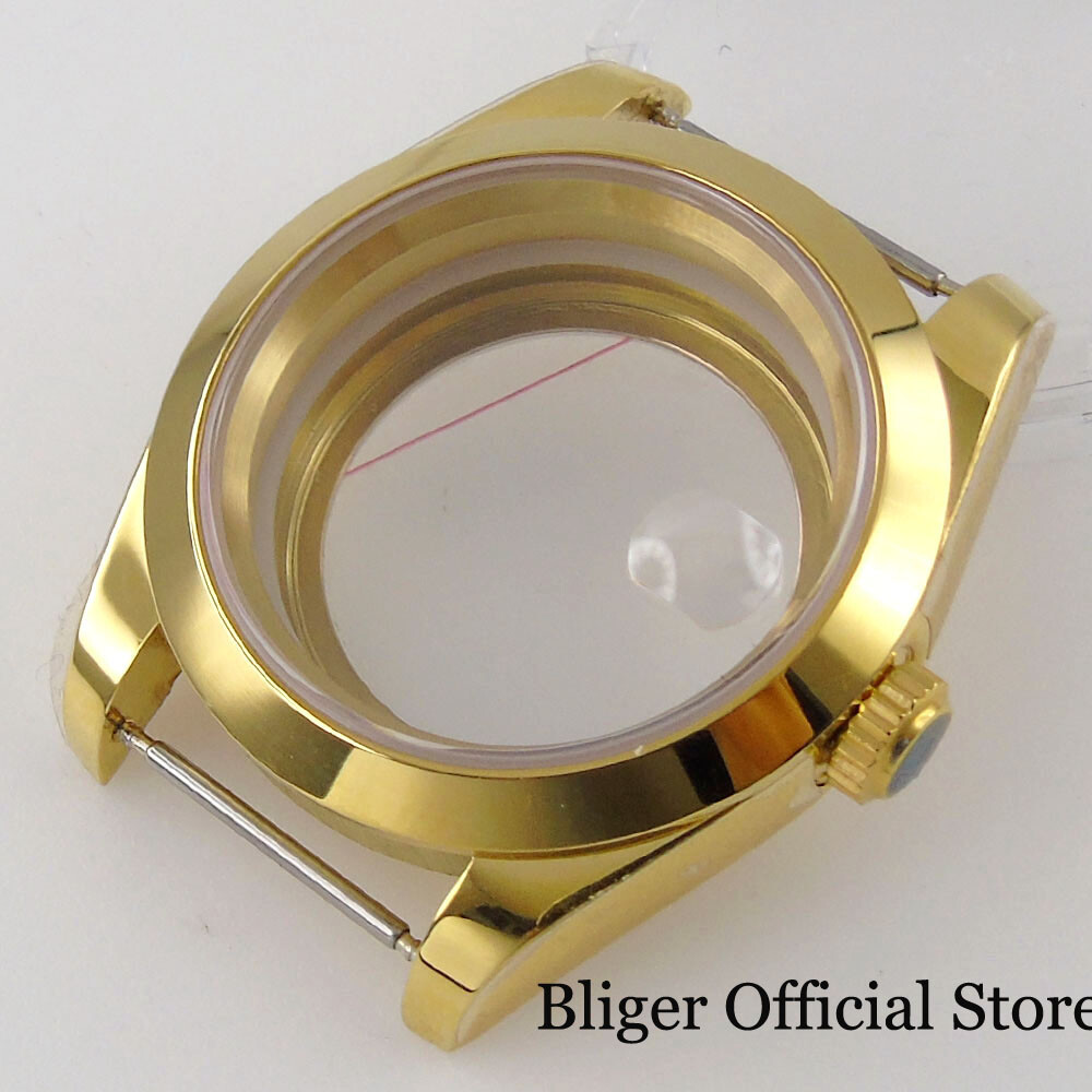 39mm Watch Case fit NH35A ETA MIYOTA Yellow Gold Coated Polish/Fluted Bezel