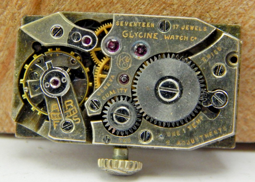 Vintage Glycine watch co 17 jewel 2 adjustment art deco wrist watch movement