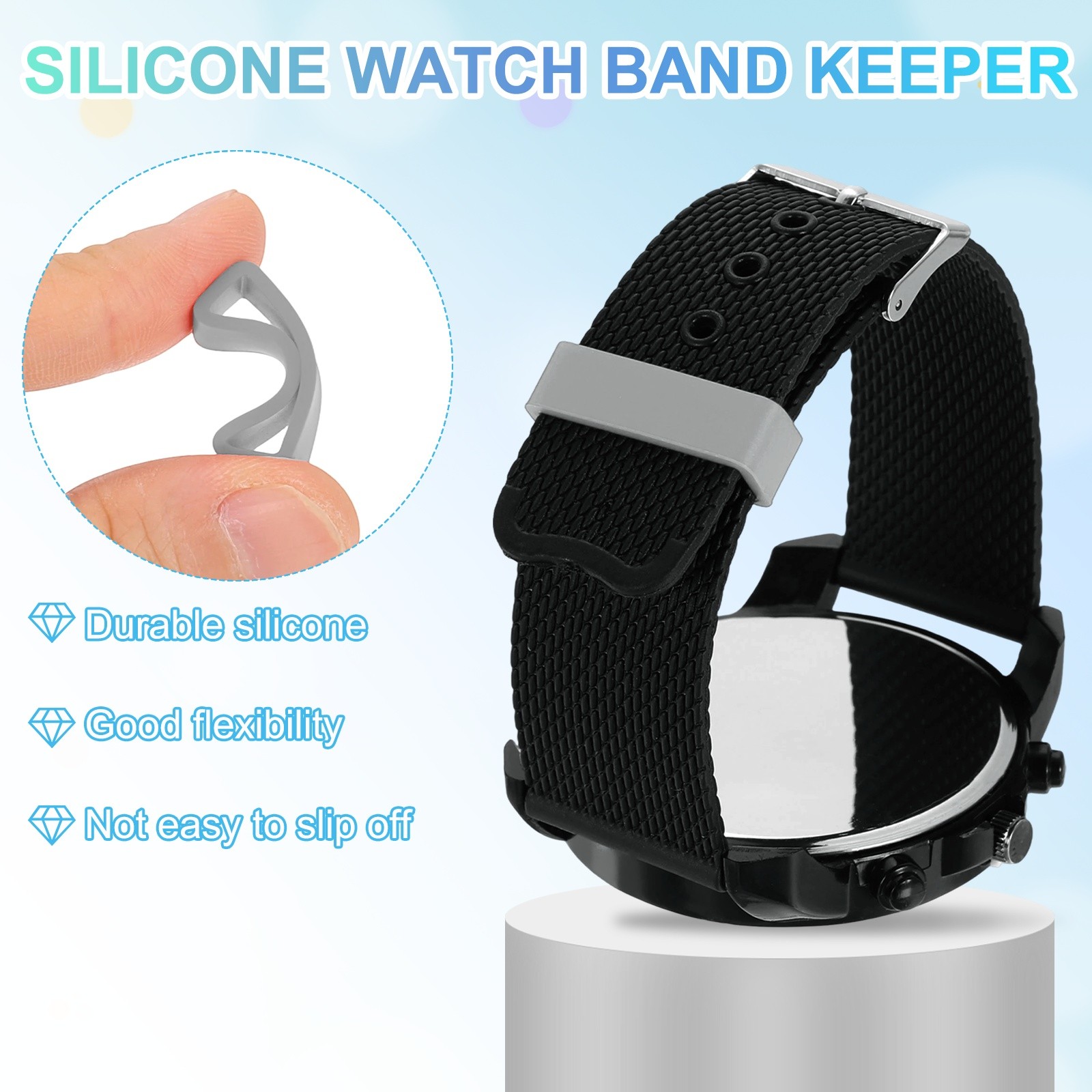6pcs 26mm Silicone Watch Band for Watch Strap Retainer Loop, Grey