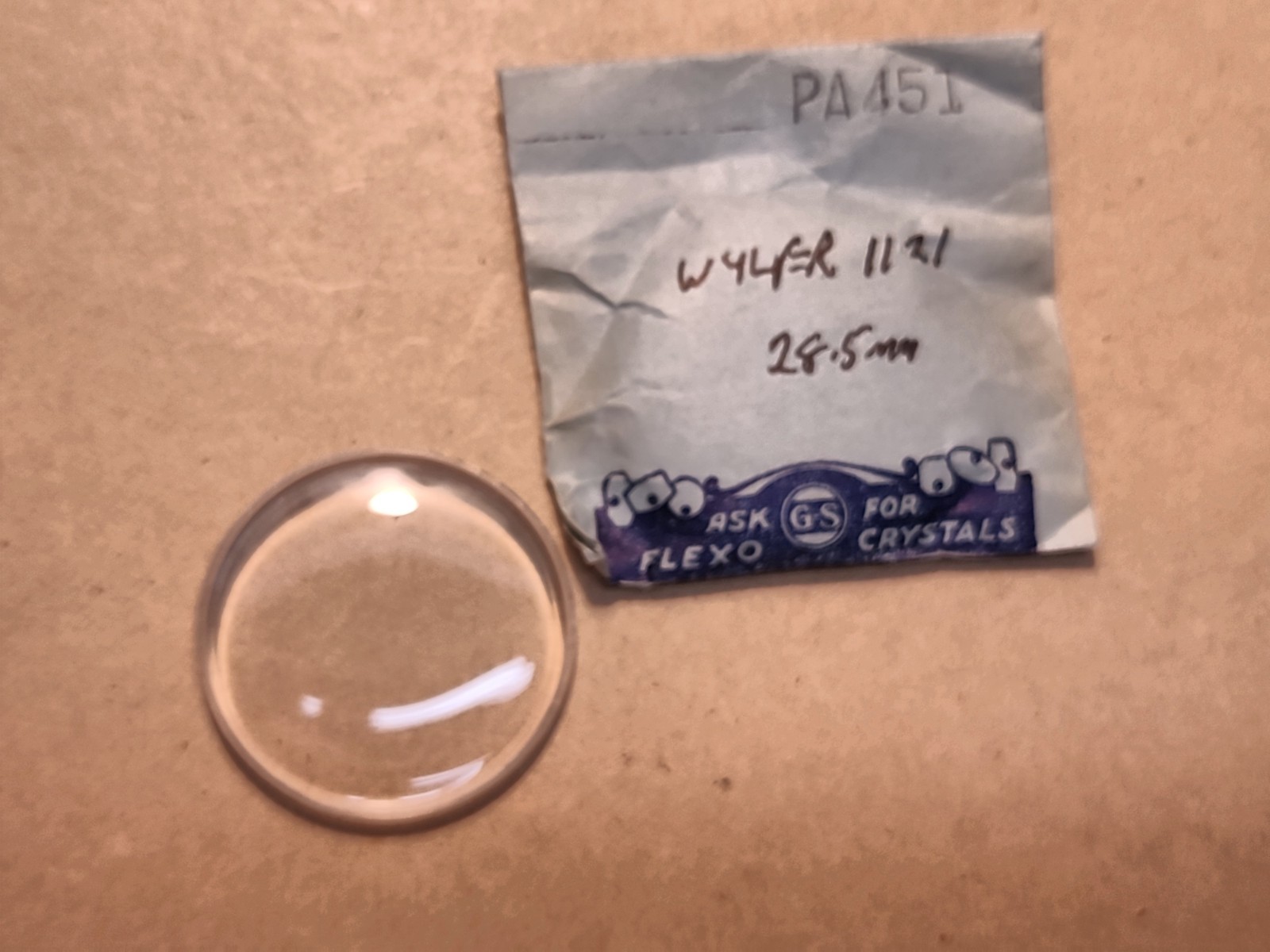 Vintage NOS GS PA451 28.5mm Wristwatch Crystal For Wyler 1121