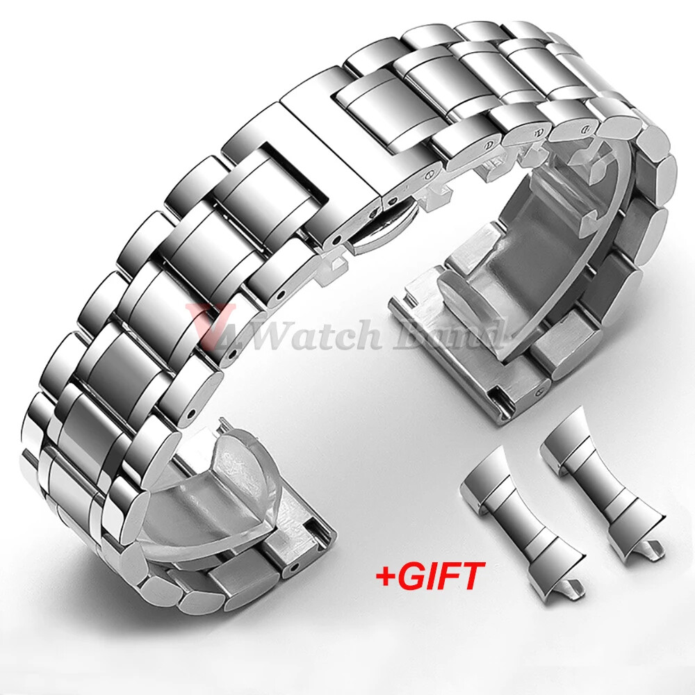 Hot New Curved End Strap Solid Stainless Steel Watch Bands for Butterfly Clasp
