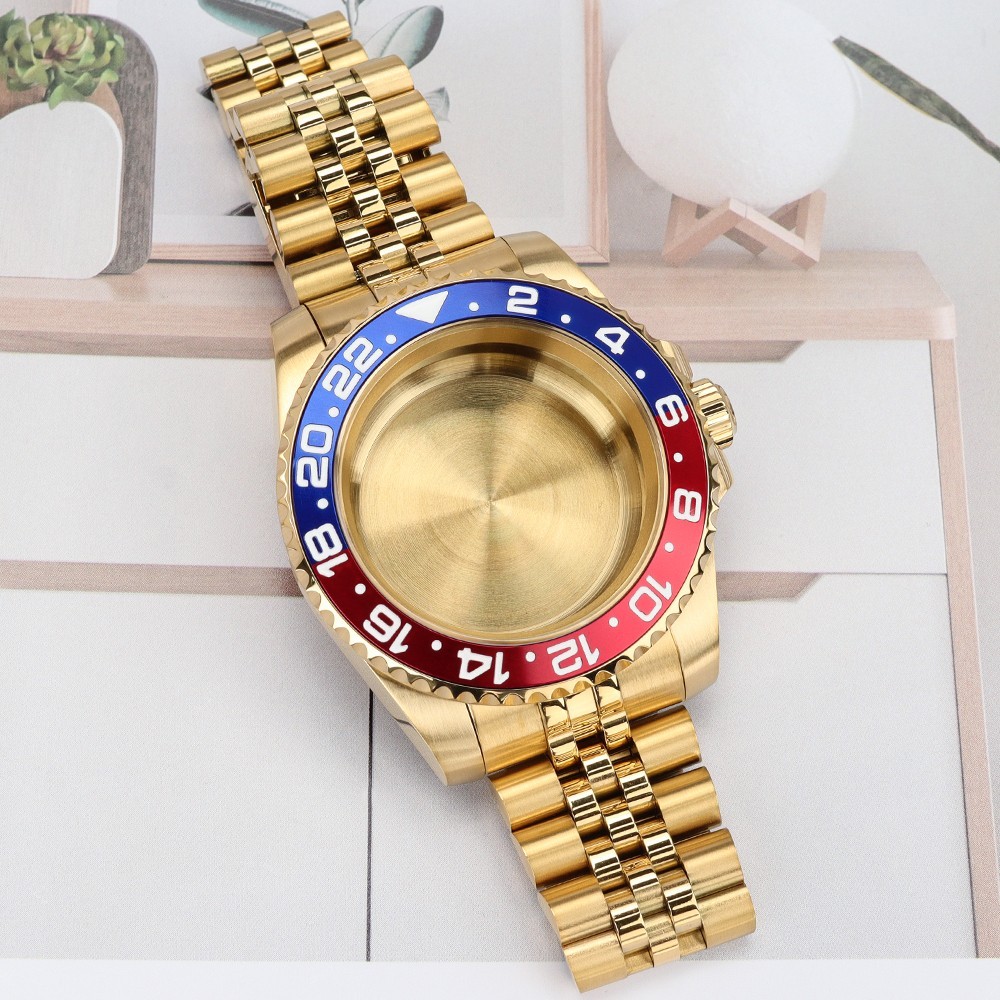 Oyster 40mm Golden Watch Case Bracelet Luminous SUB Bezel For SII NH35 Movement