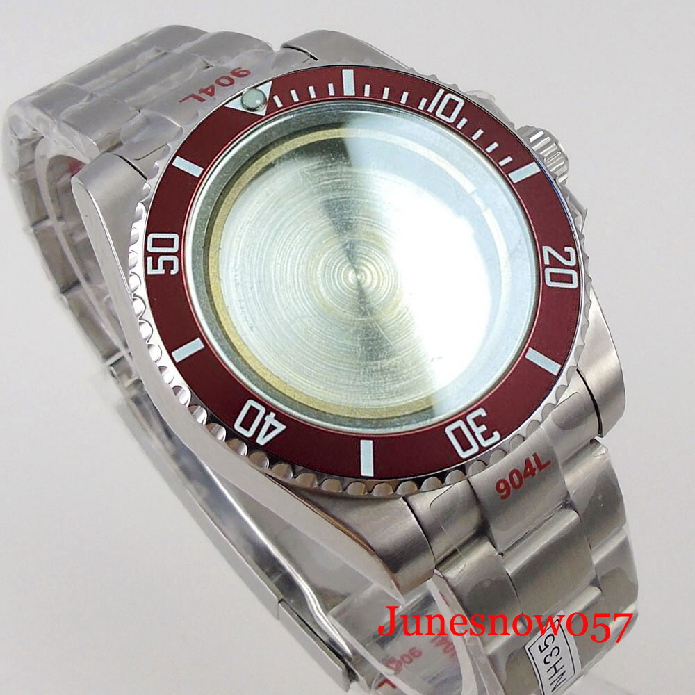 40MM Fit NH35 NH34A Automatic Watch Case Oyster Bracelet Flat Sapphire Crystal