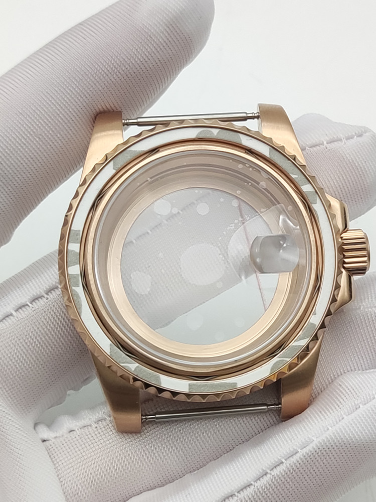 40mm Rose Gold Stainless Watch Case Mineral for Nh35 NH36 Movement 28.5mm Dial